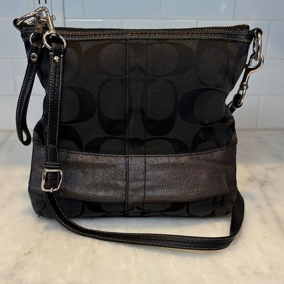 Coach Crossbody Bag Purse Handbag Signature Lurex Stripe File Swing Pack Bag - Picture 1 of 16